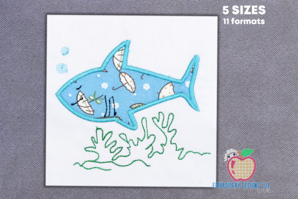 Shark Under Water Applique for Seasonal Embroidery